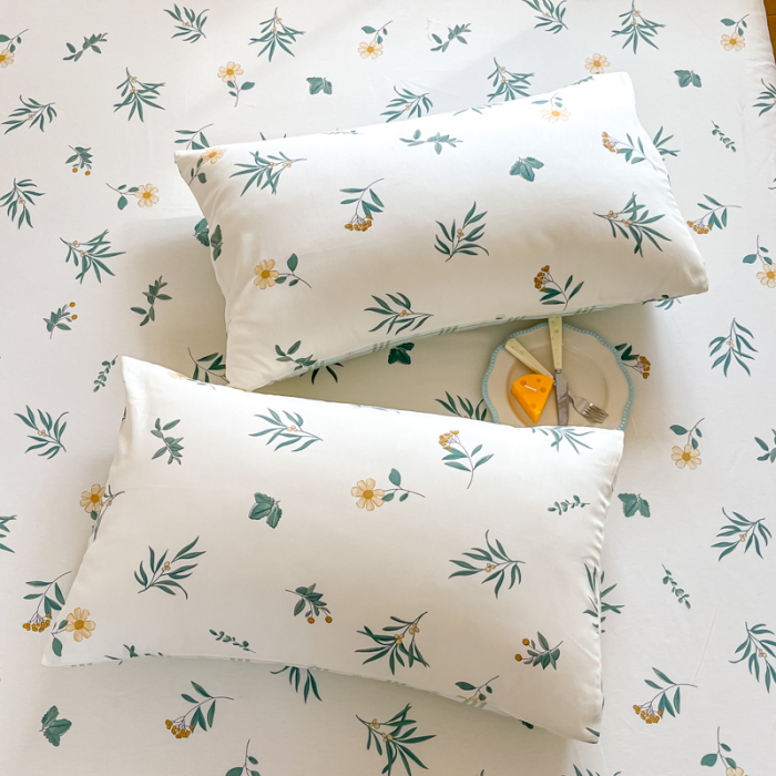 Husa Din Bumbac 100% Ranforce Cu Elastic Si Fete De Perna 160x200cm - Flori Si Frunze [7]