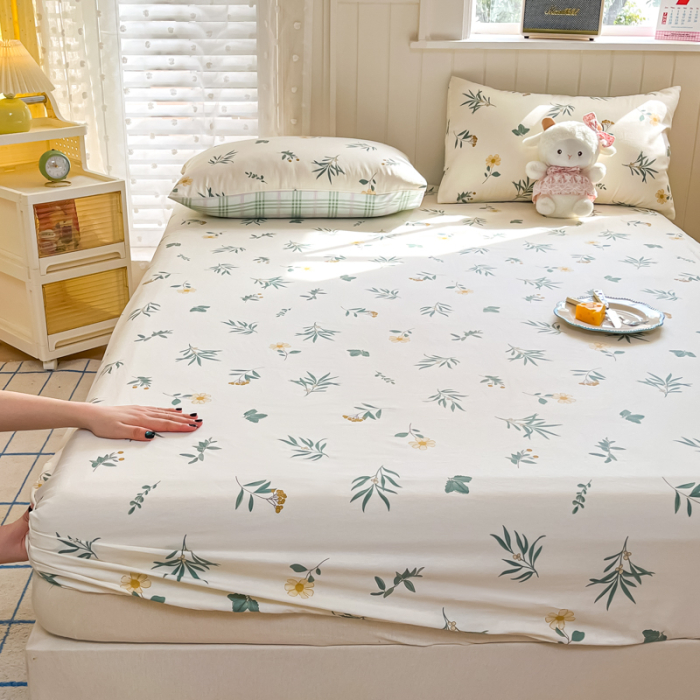 Husa Din Bumbac 100% Ranforce Cu Elastic Si Fete De Perna 160x200cm - Flori Si Frunze [8]