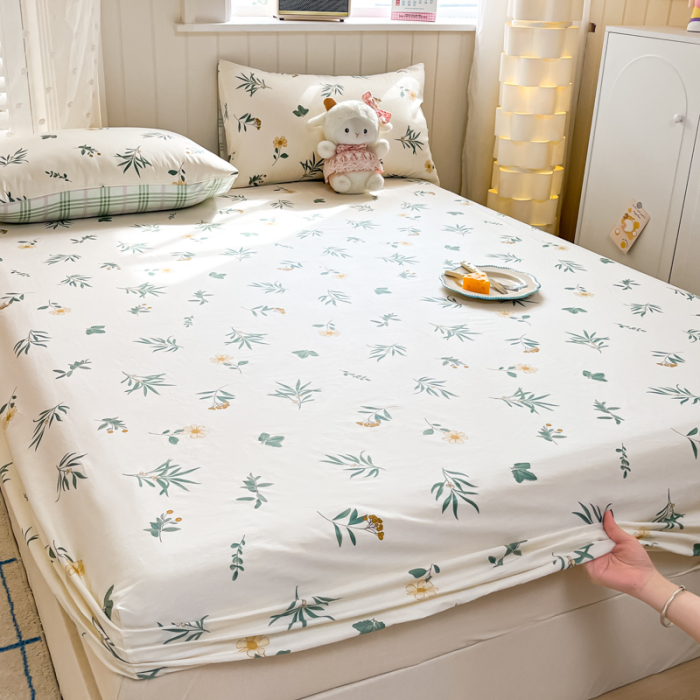 Husa Din Bumbac 100% Ranforce Cu Elastic Si Fete De Perna 160x200cm - Flori Si Frunze [12]