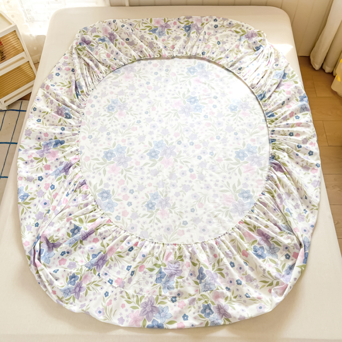 Husa Din Bumbac 100% Ranforce Cu Elastic Si Fete De Perna 160x200cm - Gradina Cu Flori Lila [6]