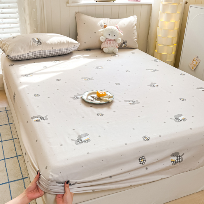 Husa Din Bumbac 100% Ranforce Cu Elastic Si Fete De Perna 160x200cm - Gri Cu Catei [13]