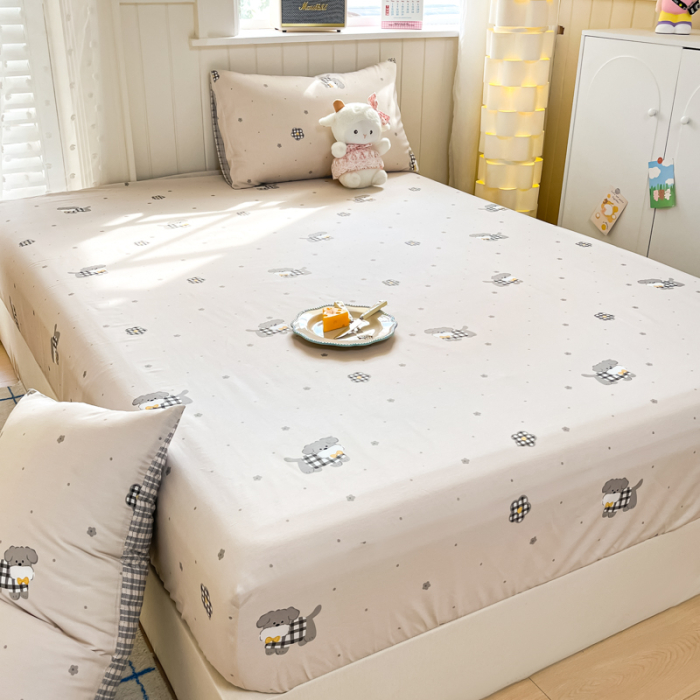 Husa Din Bumbac 100% Ranforce Cu Elastic Si Fete De Perna 160x200cm - Gri Cu Catei [8]