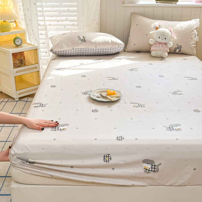 Husa Din Bumbac 100% Ranforce Cu Elastic Si Fete De Perna 160x200cm - Gri Cu Catei [9]