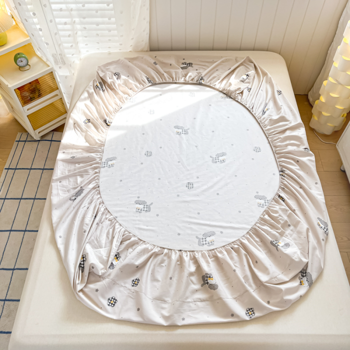 Husa Din Bumbac 100% Ranforce Cu Elastic Si Fete De Perna 160x200cm - Gri Cu Catei [12]