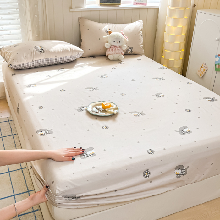 Husa Din Bumbac 100% Ranforce Cu Elastic Si Fete De Perna 160x200cm - Gri Cu Catei [10]