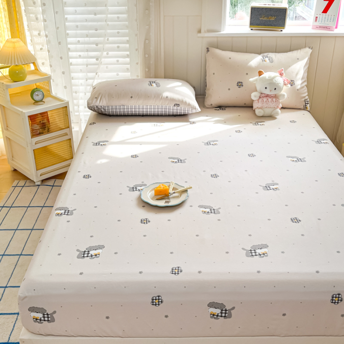 Husa Din Bumbac 100% Ranforce Cu Elastic Si Fete De Perna 160x200cm - Gri Cu Catei [3]