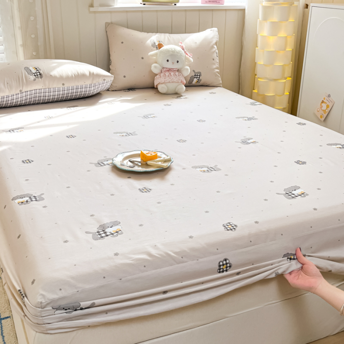 Husa Din Bumbac 100% Ranforce Cu Elastic Si Fete De Perna 160x200cm - Gri Cu Catei [15]