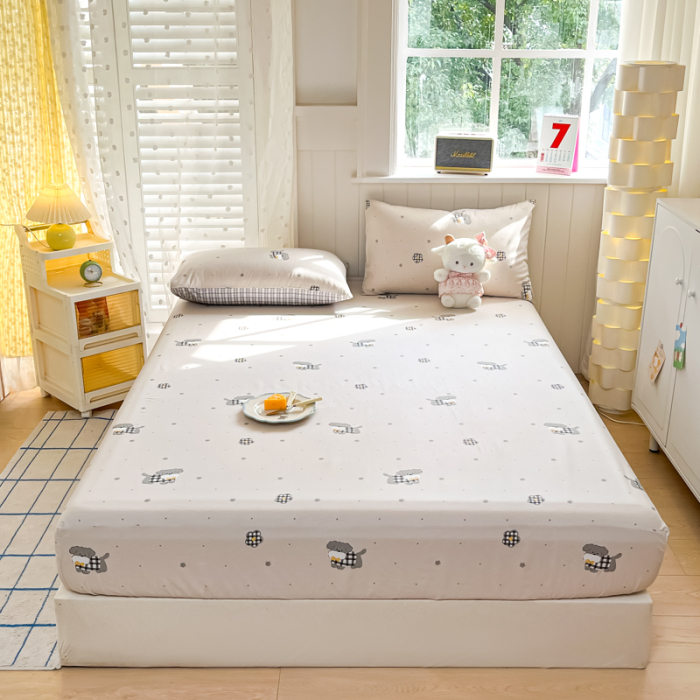 Husa Din Bumbac 100% Ranforce Cu Elastic Si Fete De Perna 160x200cm - Gri Cu Catei [1]