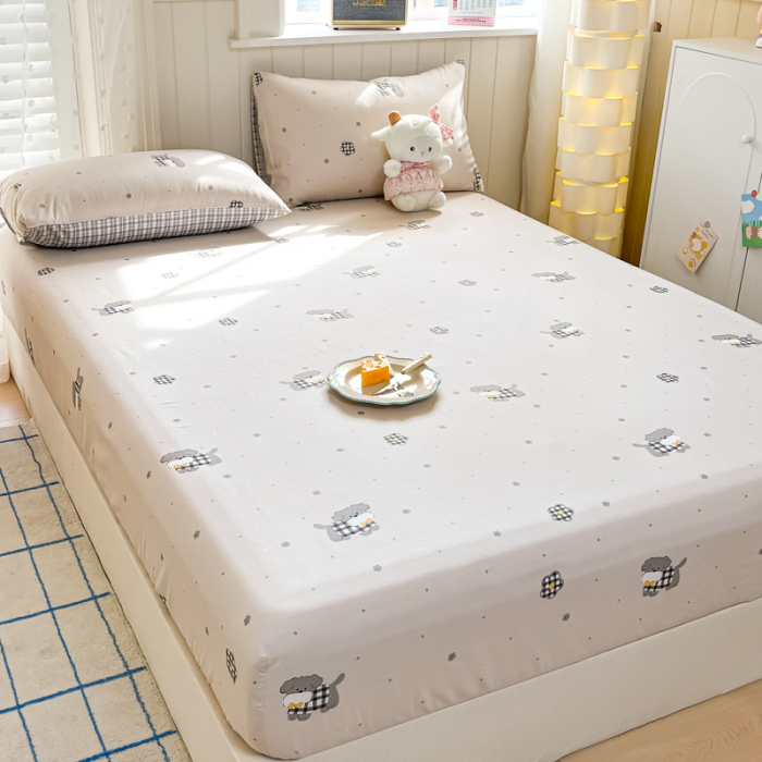 Husa Din Bumbac 100% Ranforce Cu Elastic Si Fete De Perna 160x200cm - Gri Cu Catei [7]