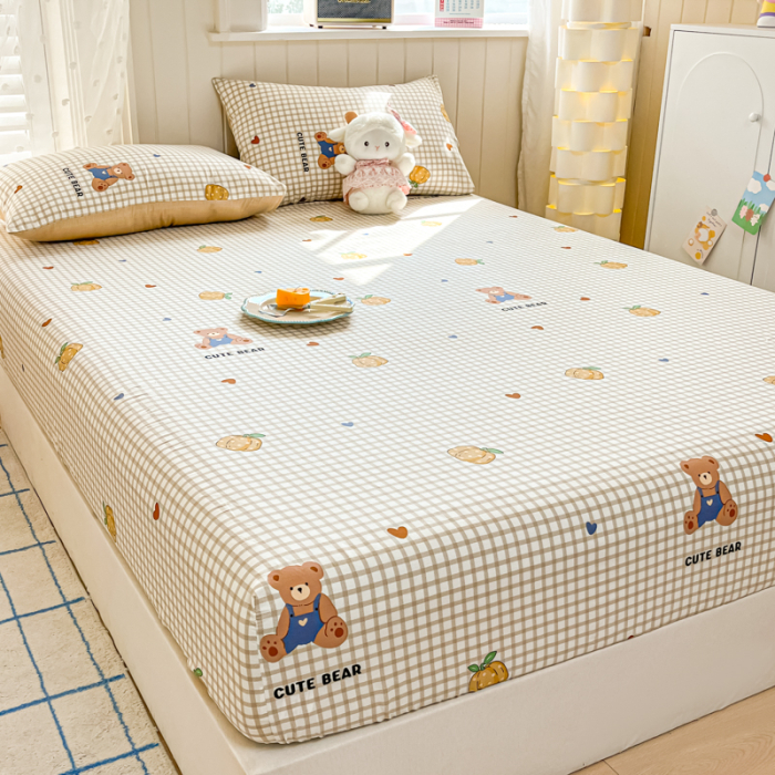 Husa Din Bumbac 100% Ranforce Cu Elastic Si Fete De Perna 160x200cm - Ursuleti Draguti Si Dovleci [7]