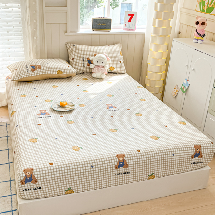 Husa Din Bumbac 100% Ranforce Cu Elastic Si Fete De Perna 160x200cm - Ursuleti Draguti Si Dovleci [5]