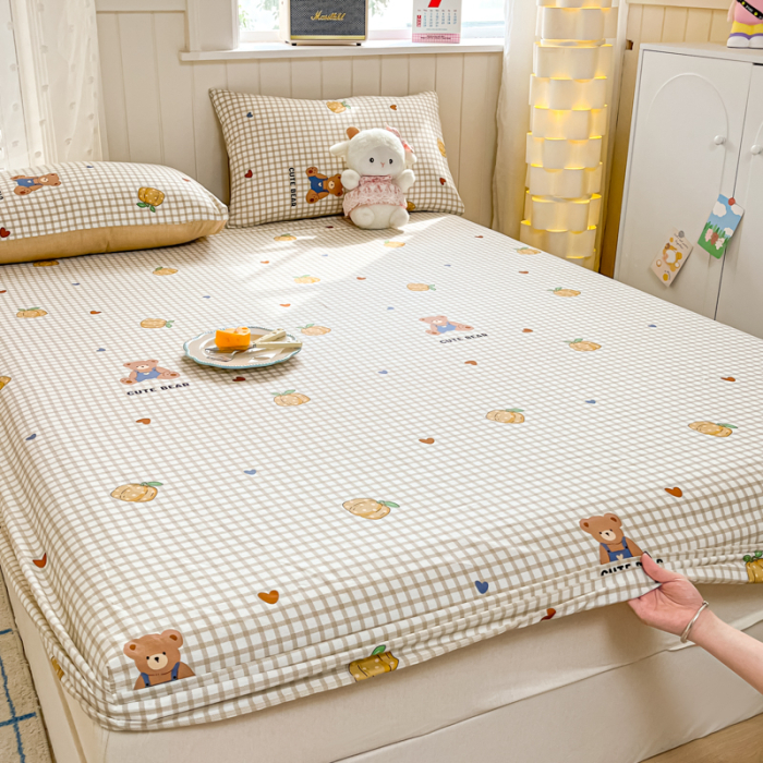 Husa Din Bumbac 100% Ranforce Cu Elastic Si Fete De Perna 160x200cm - Ursuleti Draguti Si Dovleci [15]