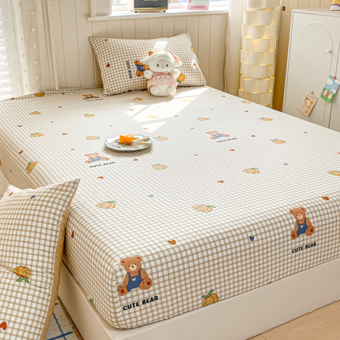 Husa Din Bumbac 100% Ranforce Cu Elastic Si Fete De Perna 160x200cm - Ursuleti Draguti Si Dovleci [9]