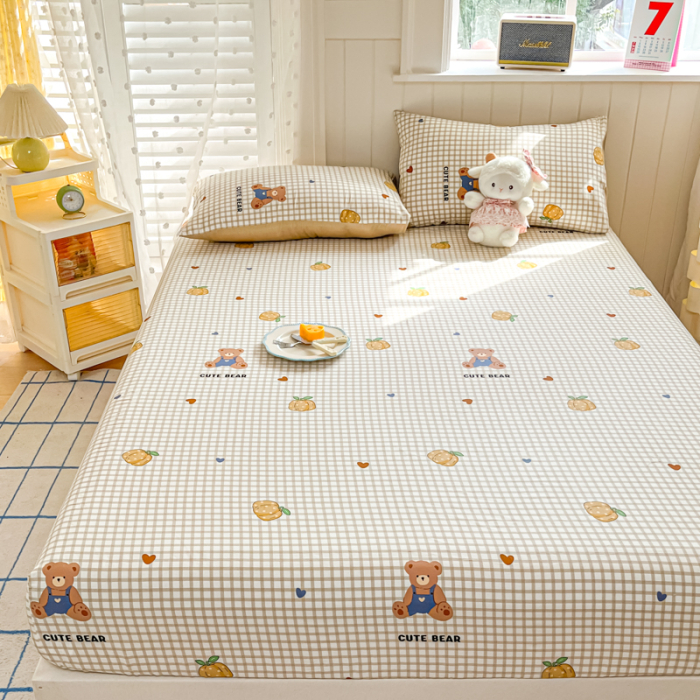 Husa Din Bumbac 100% Ranforce Cu Elastic Si Fete De Perna 160x200cm - Ursuleti Draguti Si Dovleci [8]