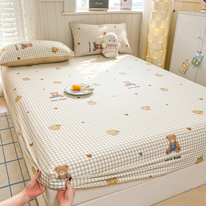 Husa Din Bumbac 100% Ranforce Cu Elastic Si Fete De Perna 160x200cm - Ursuleti Draguti Si Dovleci [14]