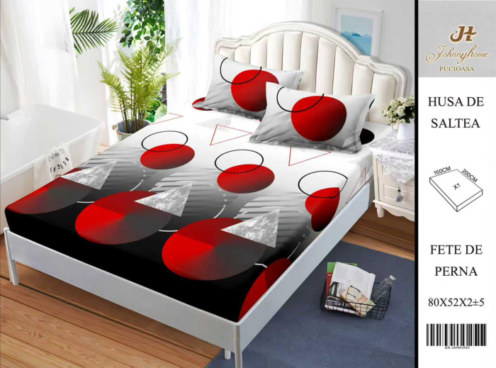 Husa Din Bumbac Satinat Cu Elastic Si Fete De Perna 160X200cm - Figuri Geometrice Abstracte [1]