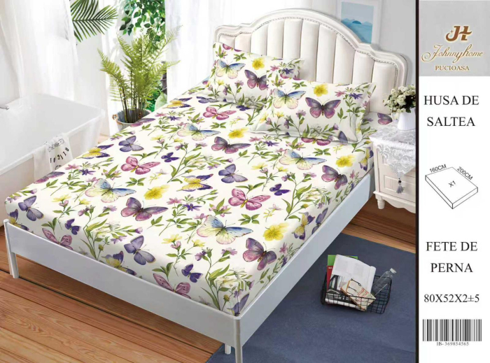 Husa Din Bumbac Satinat Cu Elastic Si Fete De Perna 160X200cm - Fluturasi Multicolori [1]