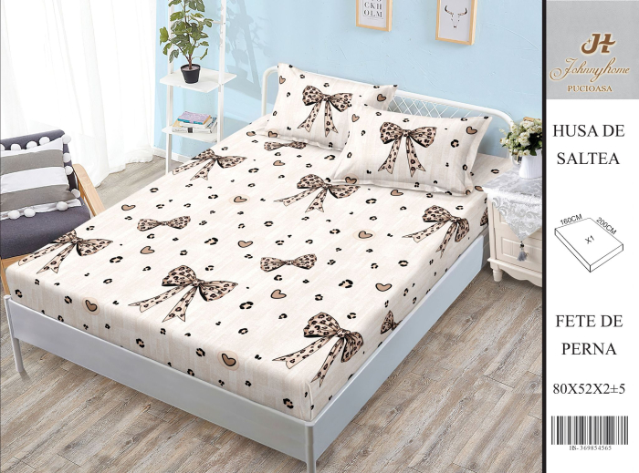 Husa Din Bumbac Satinat Cu Elastic Si Fete De Perna 160X200cm - Fundite Animal Print [1]