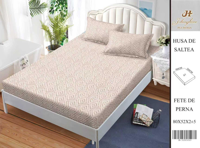 Husa Din Bumbac Satinat Cu Elastic Si Fete De Perna 160X200cm - Model Traditional Simplu [1]