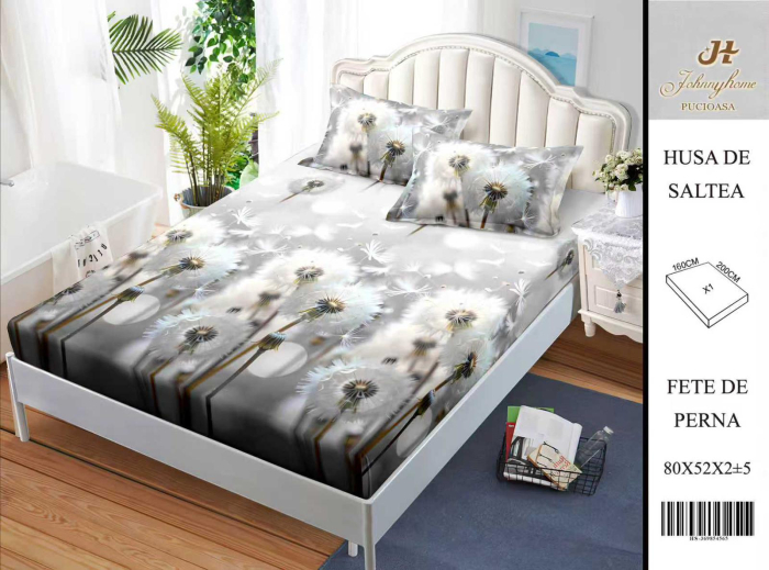 Husa Din Bumbac Satinat Cu Elastic Si Fete De Perna 160X200cm - Papadii Pe Campie [1]