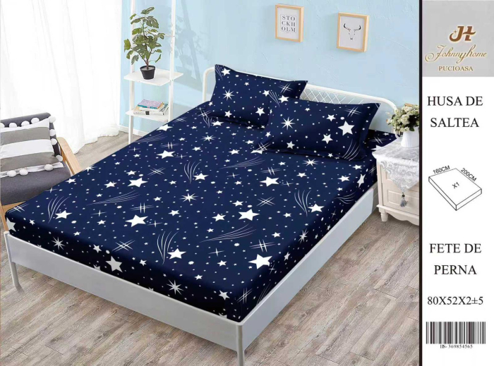 Husa Din Bumbac Satinat Cu Elastic Si Fete De Perna 160X200cm - Stele Cazatoare [1]