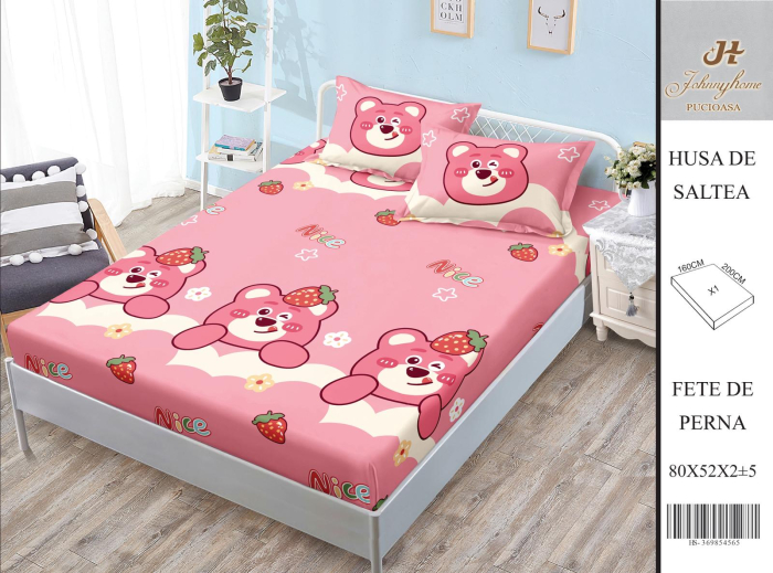 Husa Din Bumbac Satinat Cu Elastic Si Fete De Perna 160X200cm - Ursuletul Dragalas [1]