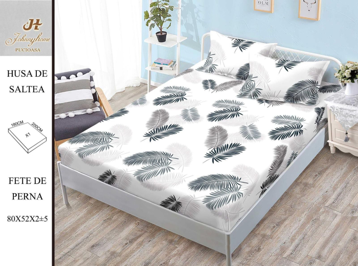 Husa Din Bumbac Satinat Cu Elastic Si Fete De Perna 180x200cm - Alb Cu Pene [1]