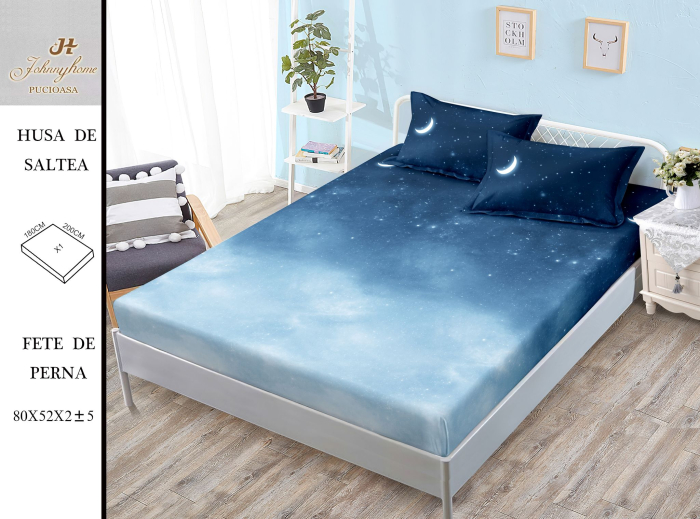 Husa Din Bumbac Satinat Cu Elastic Si Fete De Perna 180x200cm - Cer Albastru Degrade [1]