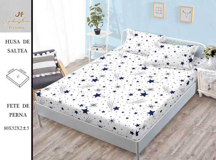 Husa Din Bumbac Satinat Cu Elastic Si Fete De Perna 180x200cm - Constelatie Pe Alb [1]