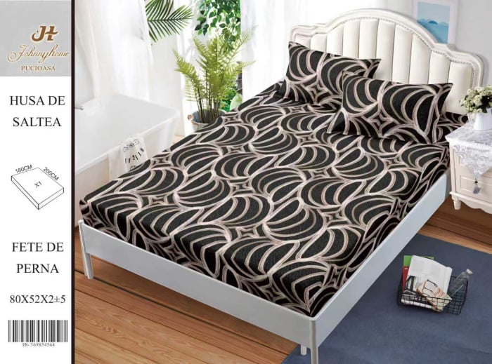 Husa Din Bumbac Satinat Cu Elastic Si Fete De Perna 180x200cm - Gri Abstract [1]