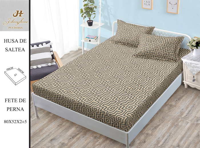 Husa Din Bumbac Satinat Cu Elastic Si Fete De Perna 180x200cm - Labirint [1]