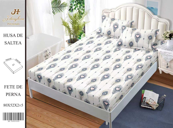 Husa Din Bumbac Satinat Cu Elastic Si Fete De Perna 180X200cm - Pene Cu Inimioare [1]