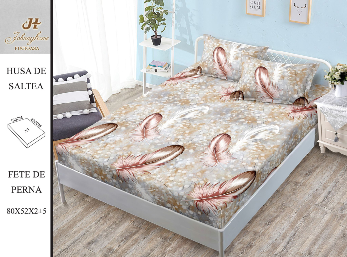 Husa Din Bumbac Satinat Cu Elastic Si Fete De Perna 180x200cm - Pene Maro [1]