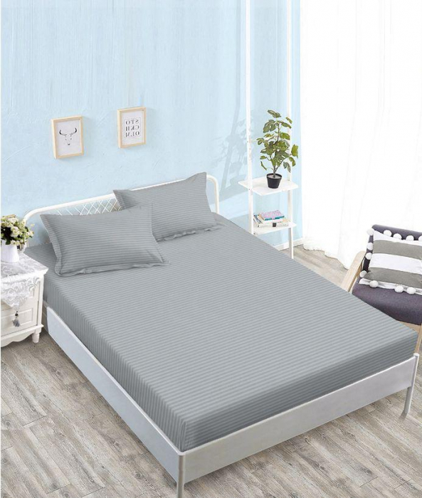 Husa Din Bumbac Satinat Tip Damasc 160x200cm - Gri Deschis [1]