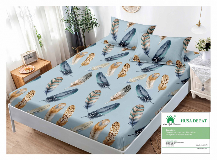 Husa Din Bumbac Tip Finet 90x200cm - Pene Multicolore [1]
