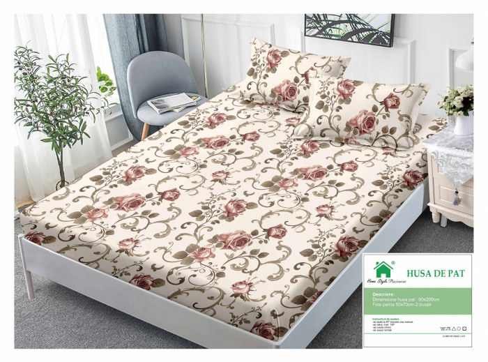 Husa Din Bumbac Tip Finet 90x200cm - Trandafiri [1]