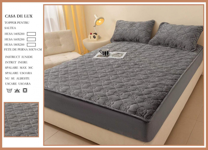 Husa Din Catifea Tip Topper 160x200cm - Gri [1]