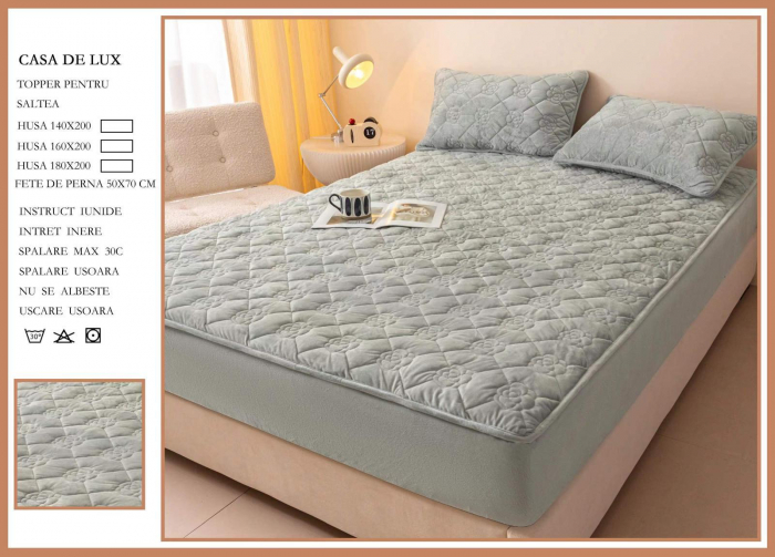 Husa Din Catifea Tip Topper 160x200cm - Gri Deschis [1]