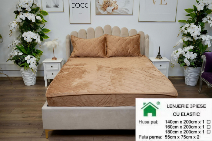 Husa Din Catifea Tip Topper Maro Cappucino - Selecteaza Dimensiunile Dorite [1]