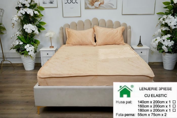 Husa Din Catifea Tip Topper Bej Cald - Selecteaza Dimensiunile Dorite [1]