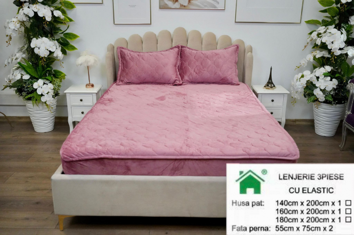 Husa Din Catifea Tip Topper Roz - Selecteaza Dimensiunile Dorite [1]