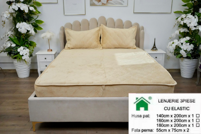 Husa Din Catifea Tip Topper Crem - Selecteaza Dimensiunile Dorite [1]