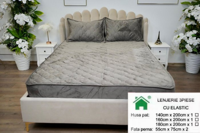 Husa Din Catifea Tip Topper Gri Grafit - Selecteaza Dimensiunile Dorite [1]