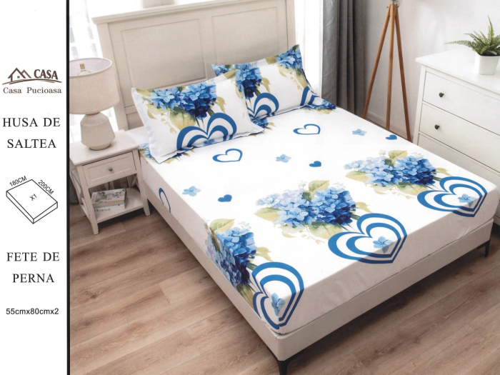 Husa Din Finet 180x200cm - Alb Cu Floricele Albastre [1]