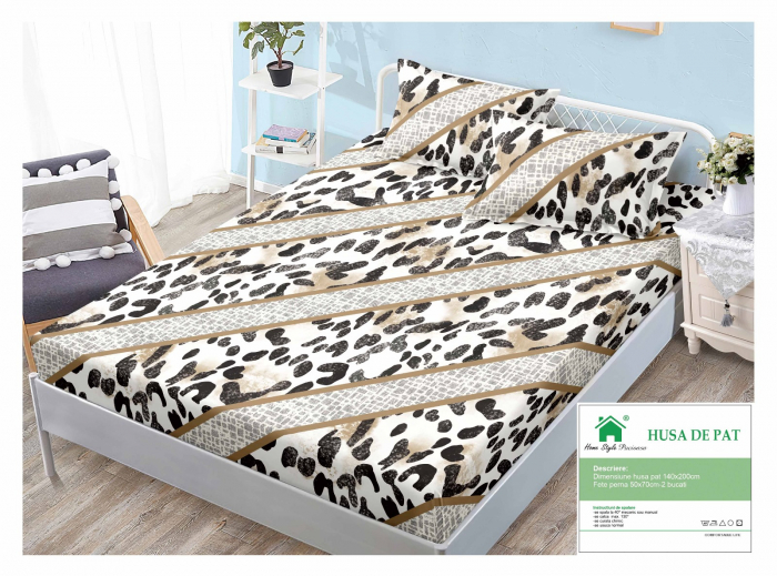 Husa Din Finet Cu Elastic Si Fete De Perna 140x200cm - Animal Print Modern [1]