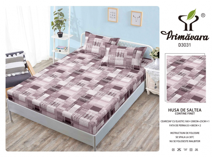 Husa Din Finet Cu Elastic Si Fete De Perna 160X200cm - Abstract Mov Lila [1]