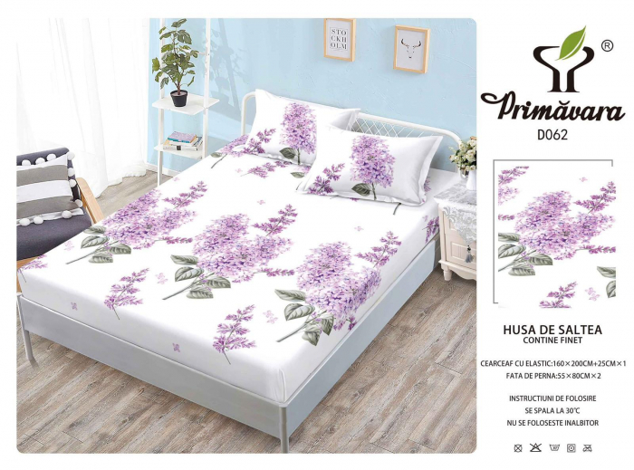 Husa Din Finet Cu Elastic Si Fete De Perna 160X200cm - Albastru Hasurat [1]