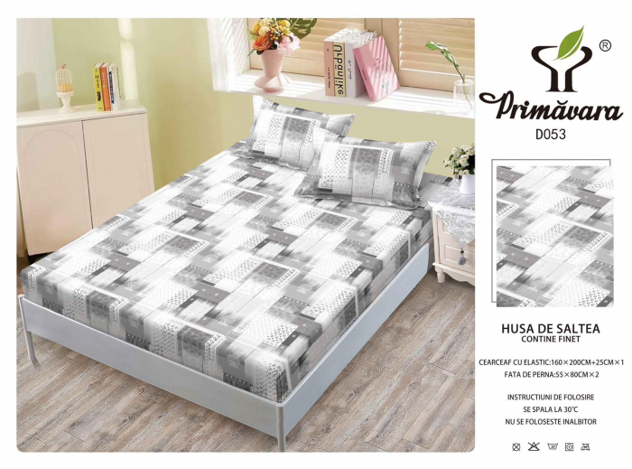 Husa Din Finet Cu Elastic Si Fete De Perna 160X200cm - Albastru Hasurat [1]