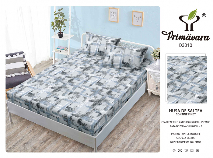 Husa Din Finet Cu Elastic Si Fete De Perna 160X200cm - Hasurat Abstract [1]