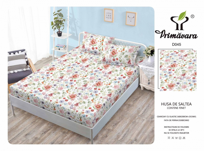 Husa Din Finet Cu Elastic Si Fete De Perna 160X200cm - Albastru Hasurat [1]